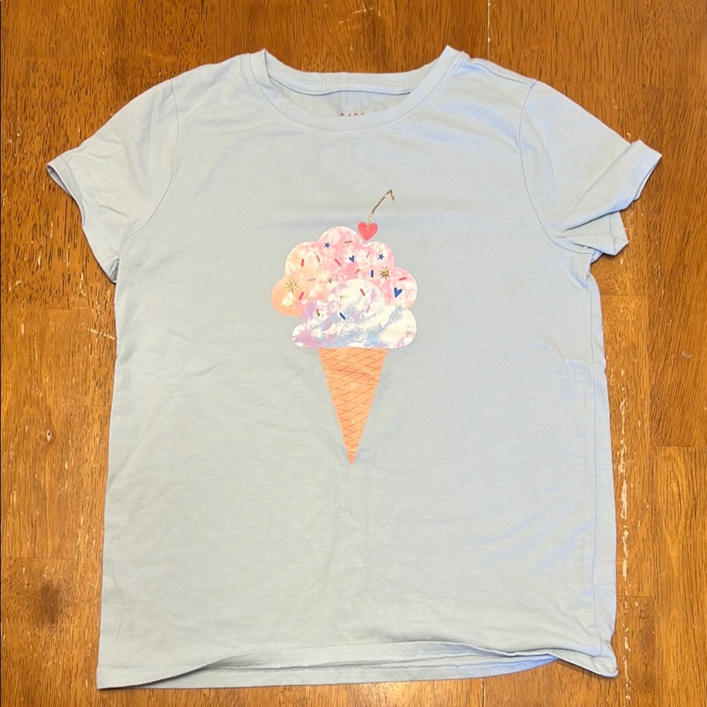 Light Blue Kids Shirt with Ice Cream Cone Design